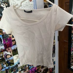 Brandy Melville White Lined Short Sleeve